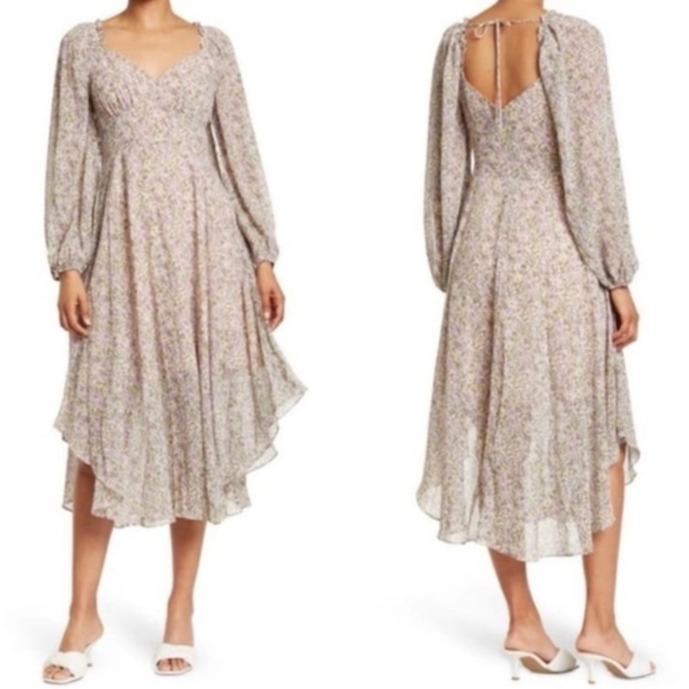 Astr Floral Midi Dress in Light Lavender and Cream
